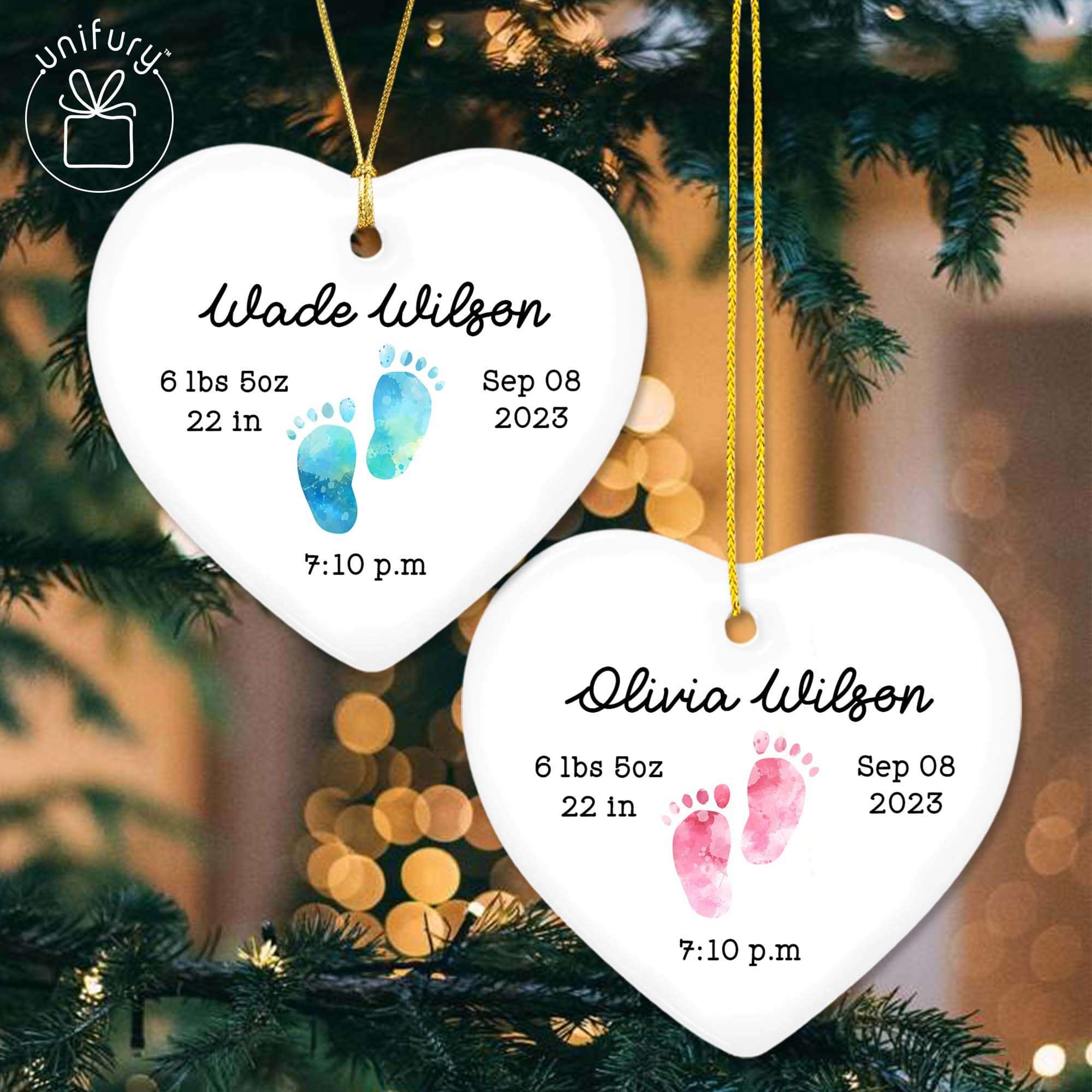 First Christmas Baby Newborn Footprints Nursery Ceramic Heart Ornament -  Unifury