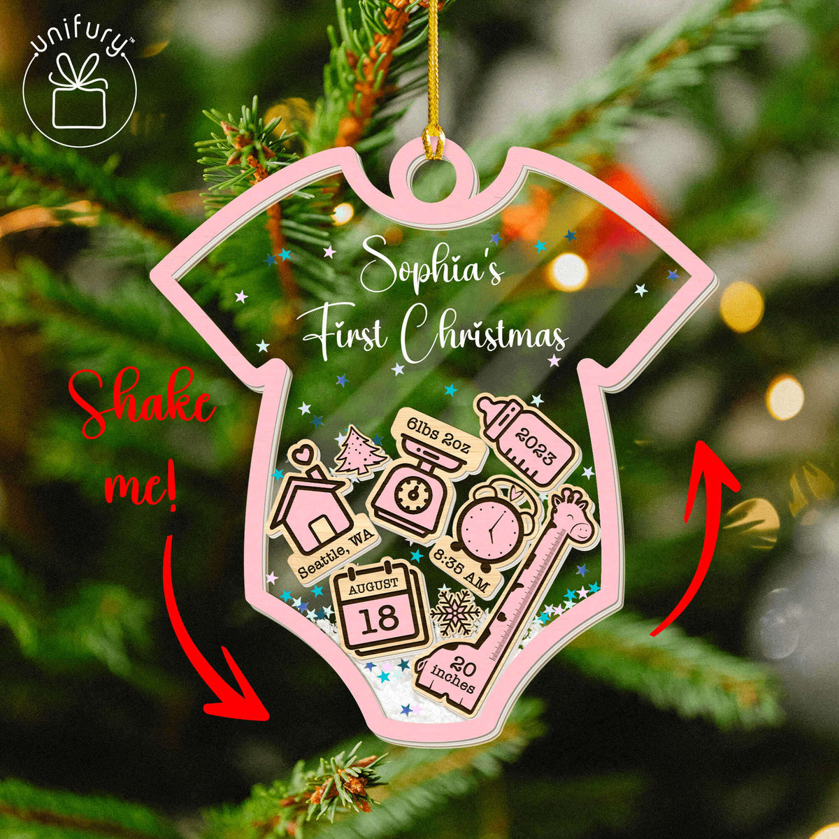 4D Shake Baby 1st Christmas 3 Layered Shaker Ornament