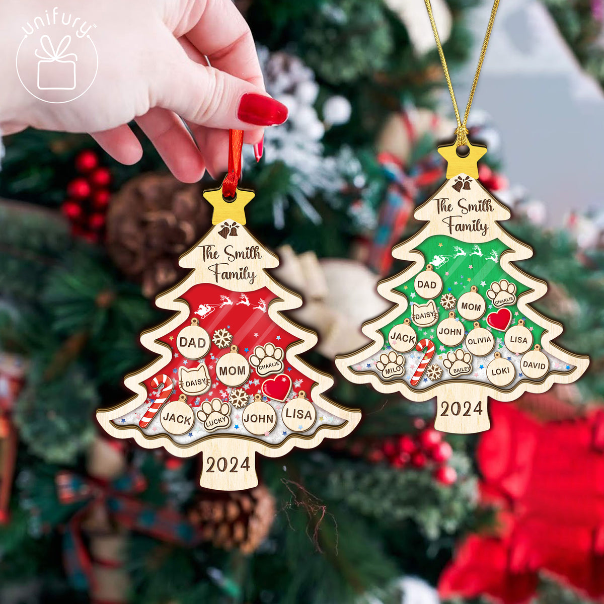 Custom Christmas Tree Family 4D Shake Ornament