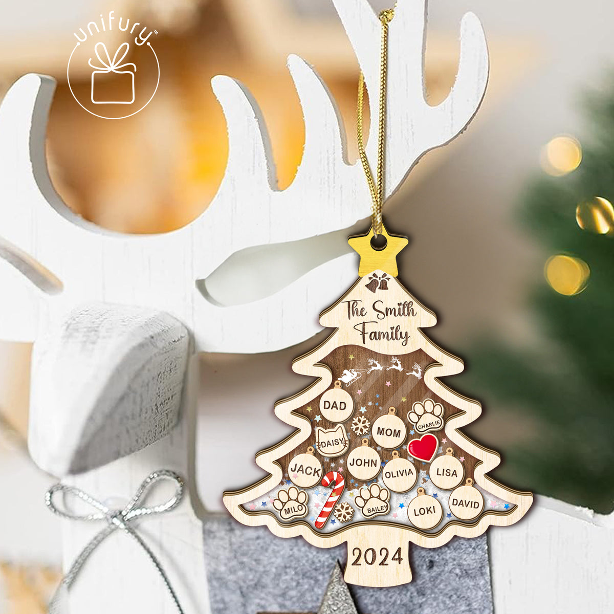Custom Christmas Tree Family 4D Shake Ornament