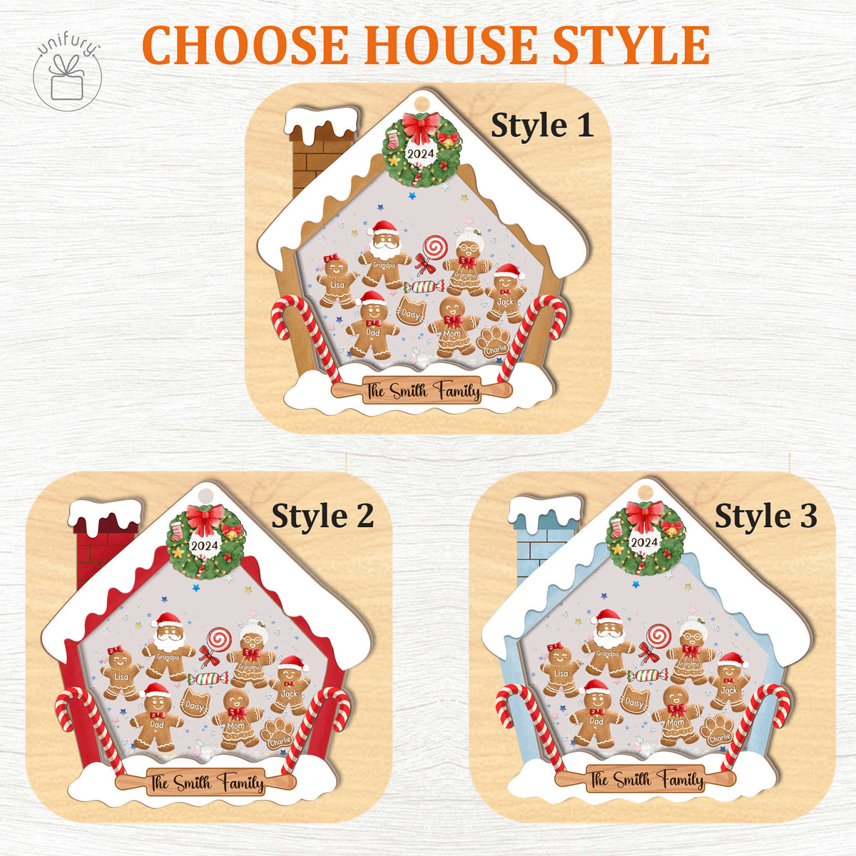 Gingerbread House Family With Pet 4D Shaker Ornament