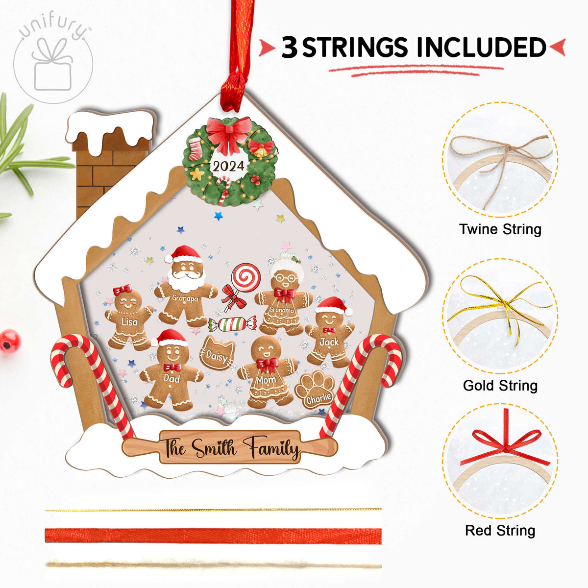 Gingerbread House Family With Pet 4D Shaker Ornament