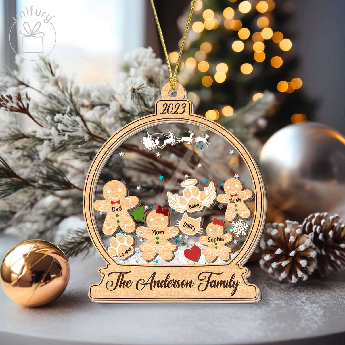 Personalized Key Gingerbread Family Christmas Cookie Shaker Ornament