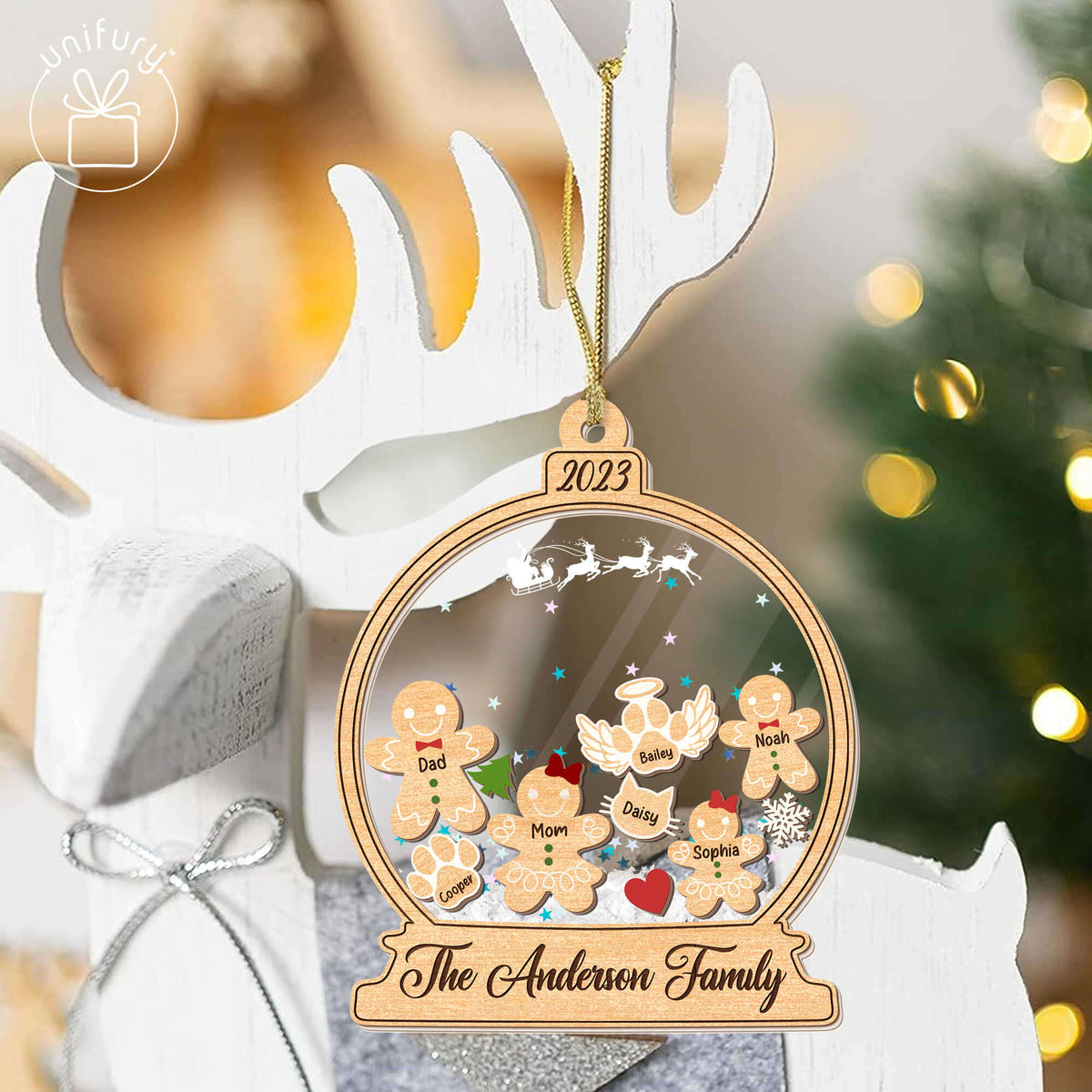Personalized Key Gingerbread Family Christmas Cookie Shaker Ornament