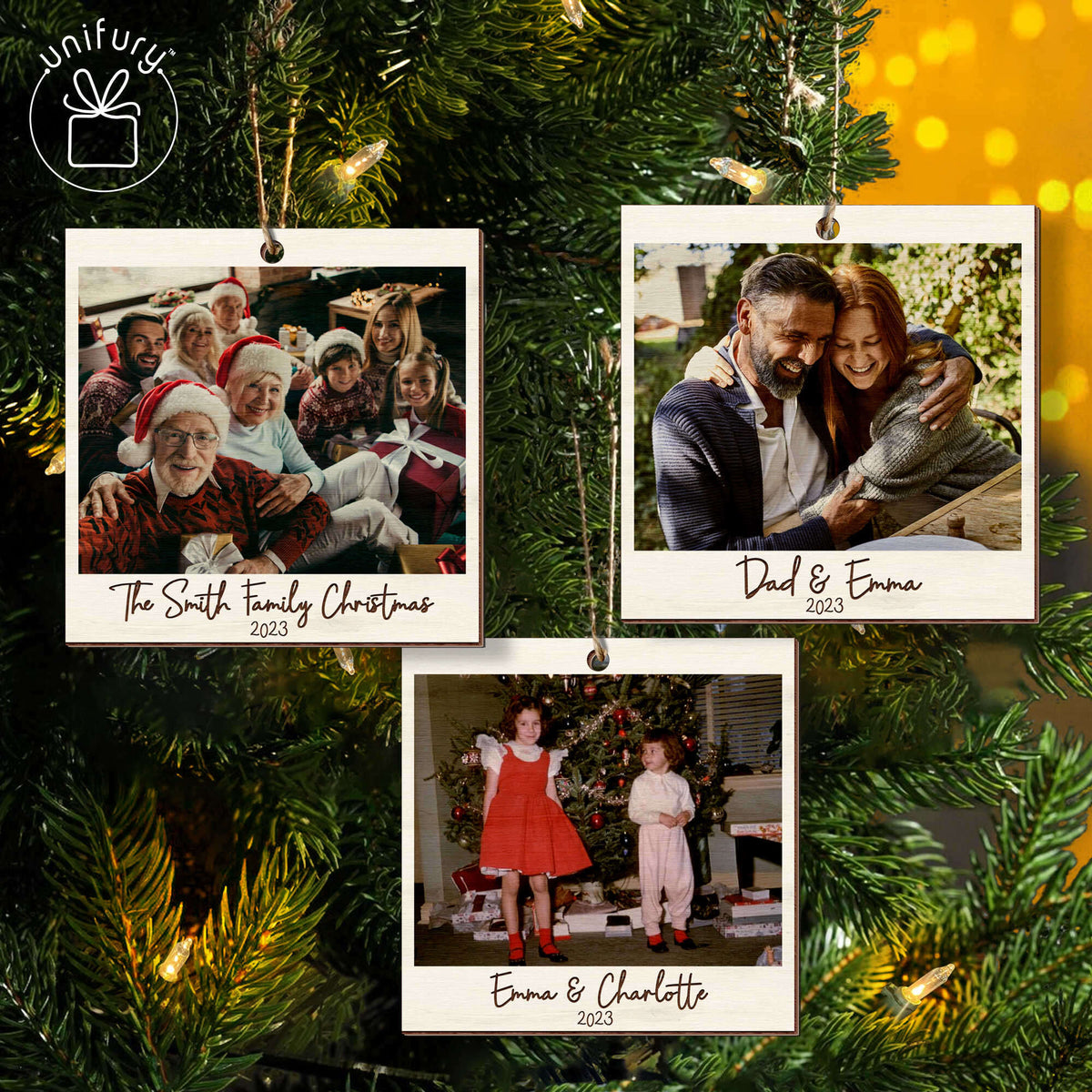 Personalized Family Christmas Photo Polaroid Wooden Ornament