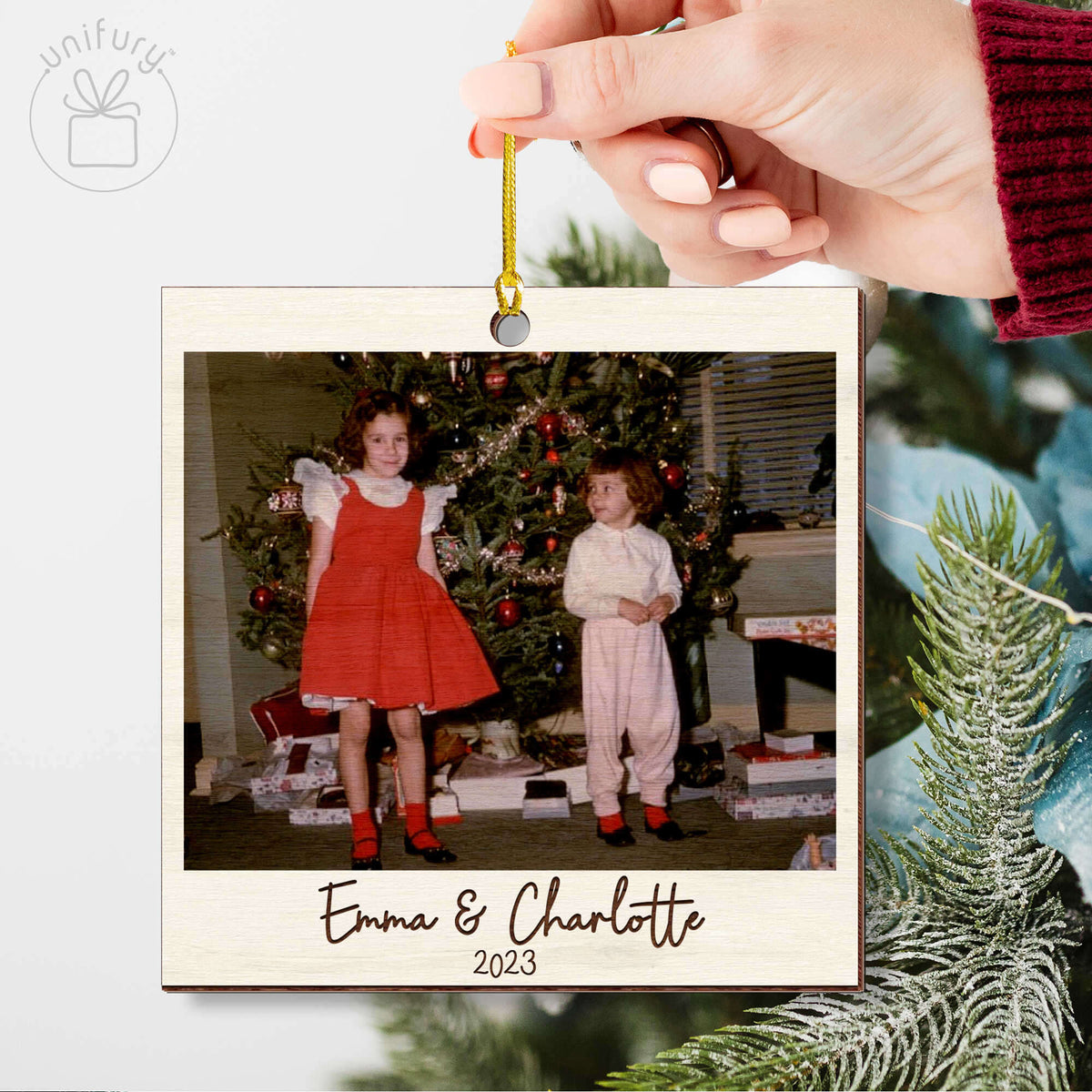 Personalized Family Christmas Photo Polaroid Wooden Ornament