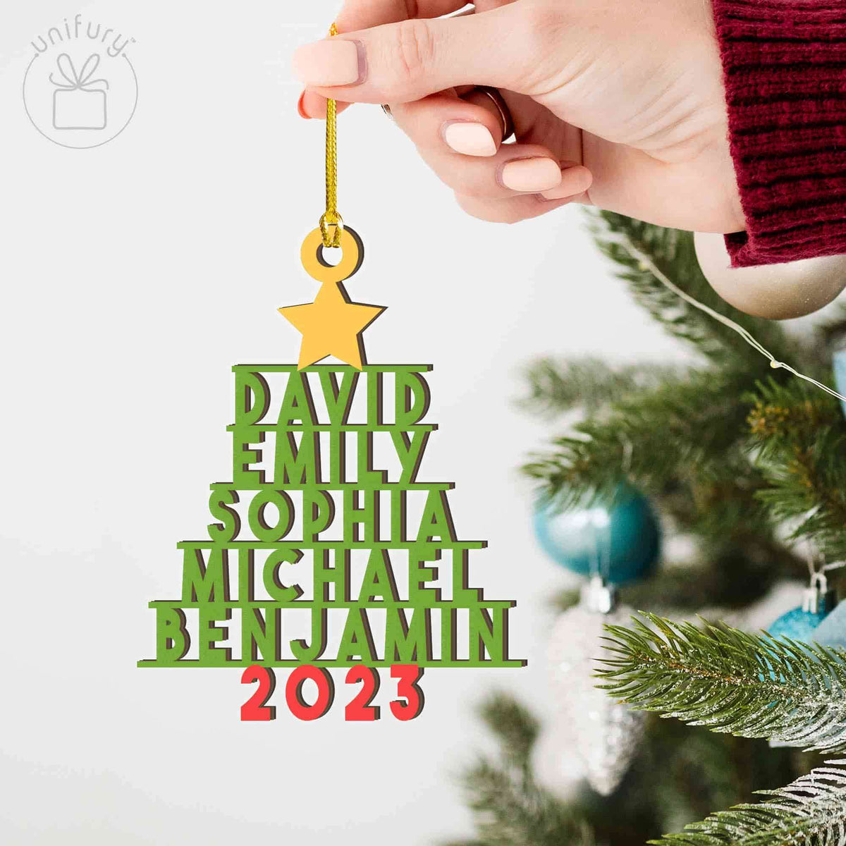 Family Christmas Tree Name Personalized Wooden Ornaments