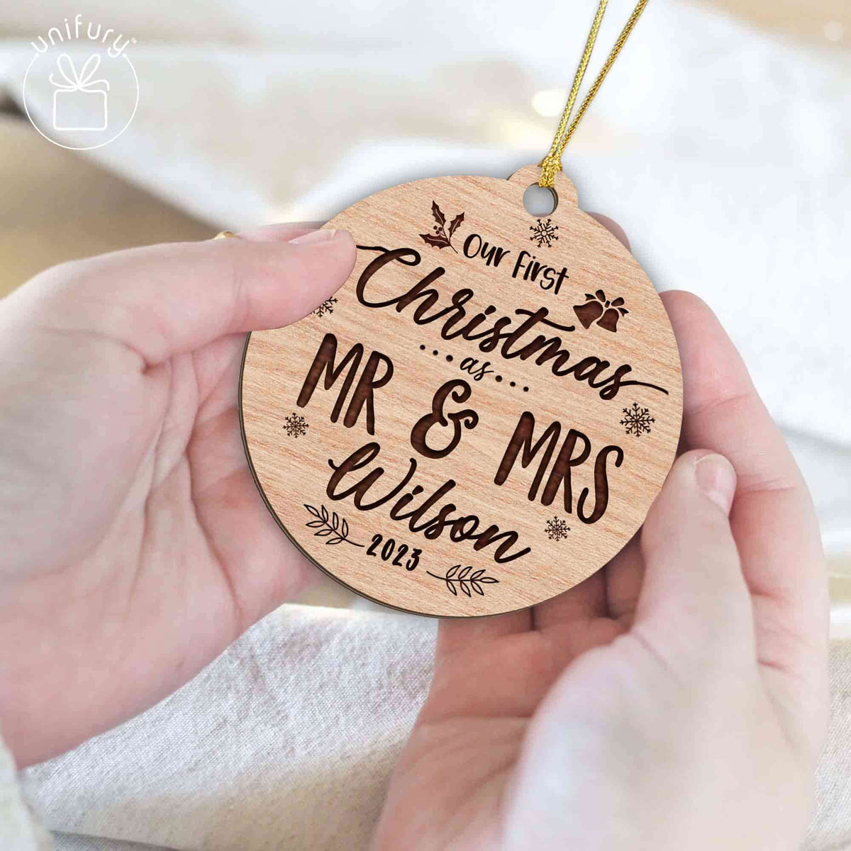 First Christmas Married Decor Custom Shape Wooden Ornament