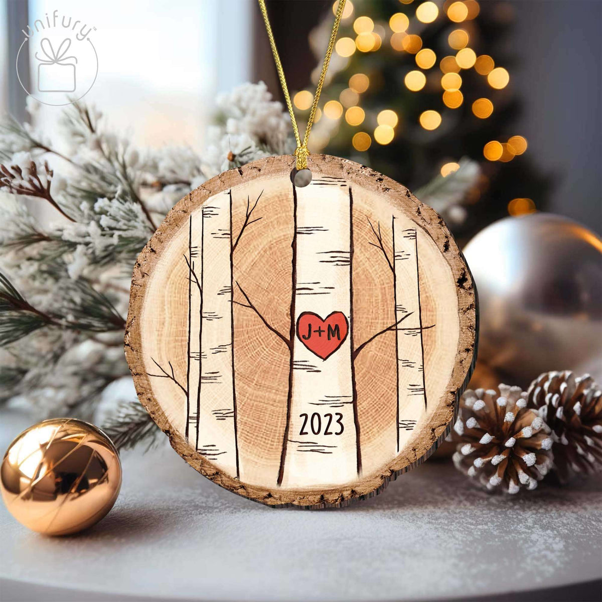 Initials Tree First Christmas Married Wooden Ornament