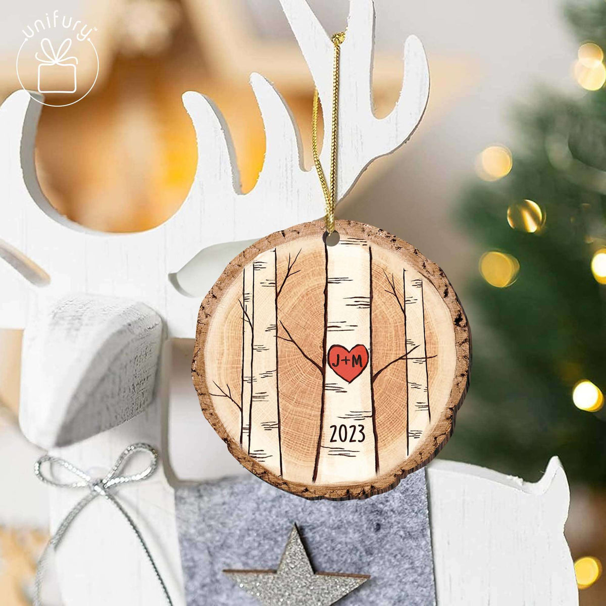 Initials Tree First Christmas Married Wooden Ornament