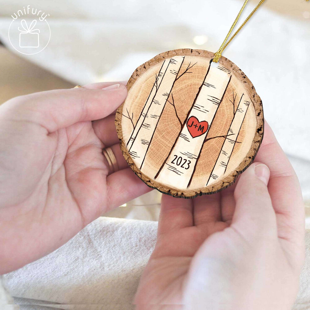 Initials Tree First Christmas Married Wooden Ornament