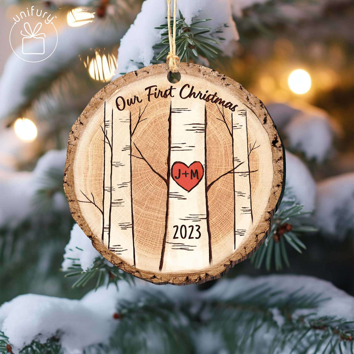 Initials Tree Wooden Ornament First Christmas Married