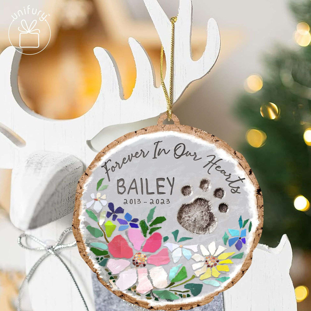 Custom Shape Wooden Ornament Floral Pet Memorial Floral
