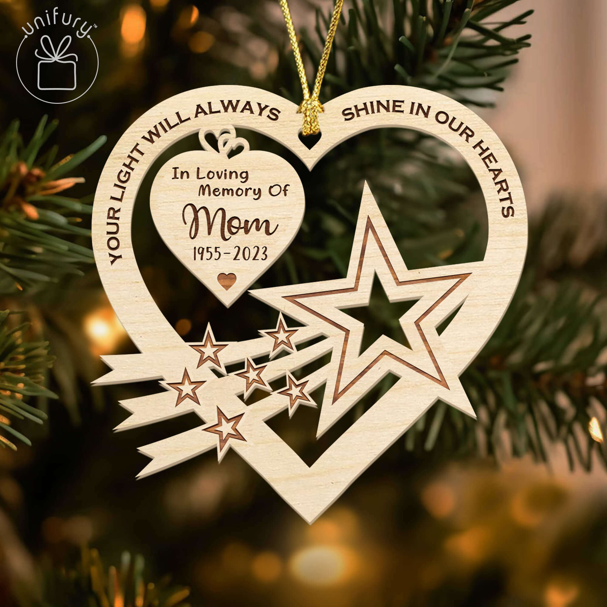 Your Light Will Always Shine In Our Memorial Custom Wooden Ornaments