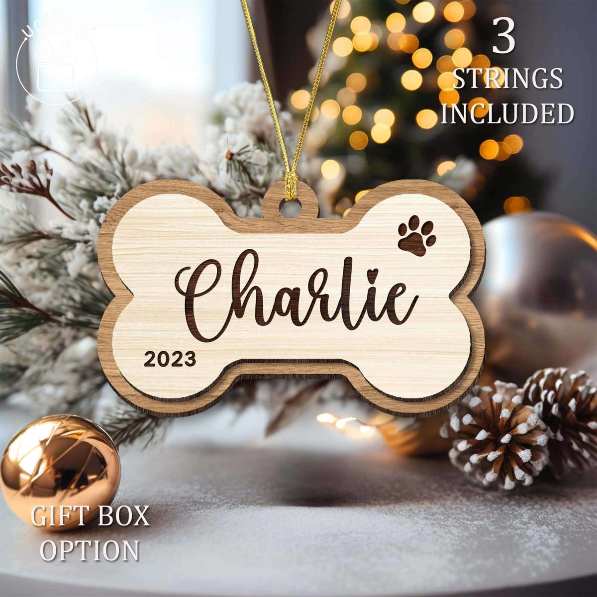 Basic Color First Christmas Dog Bone Custom Shape Wooden Ornaments
