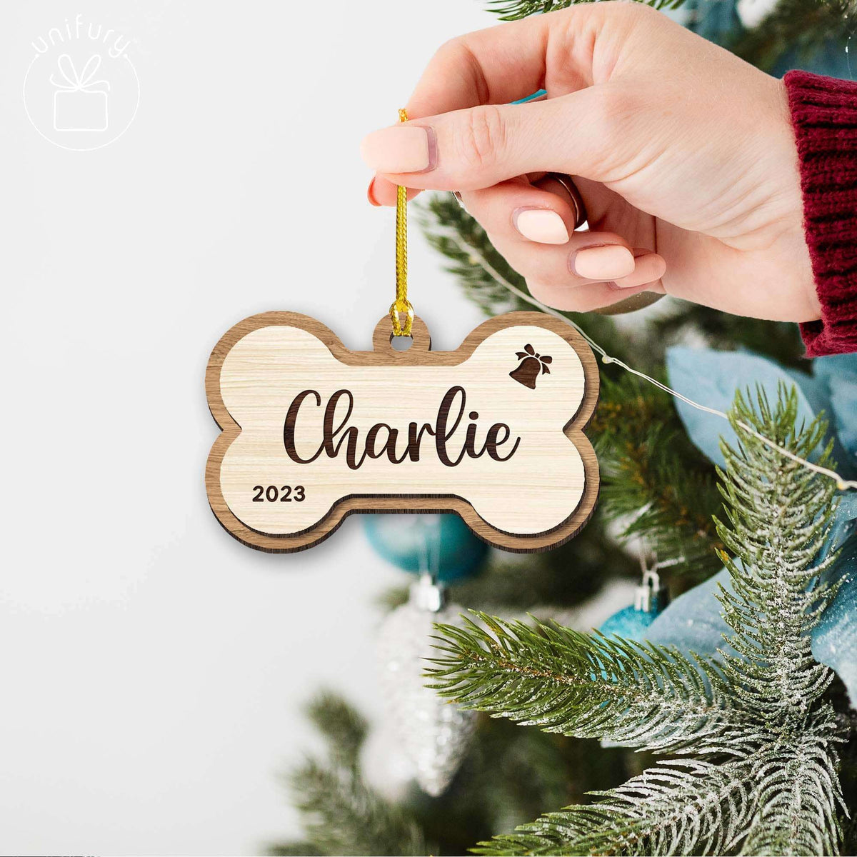 Basic Color First Christmas Dog Bone Custom Shape Wooden Ornaments