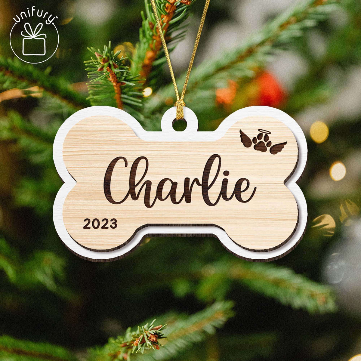 Basic Color First Christmas Dog Bone Custom Shape Wooden Ornaments