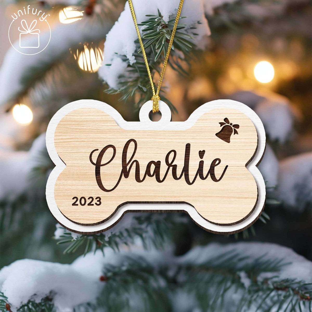Basic Color First Christmas Dog Bone Custom Shape Wooden Ornaments