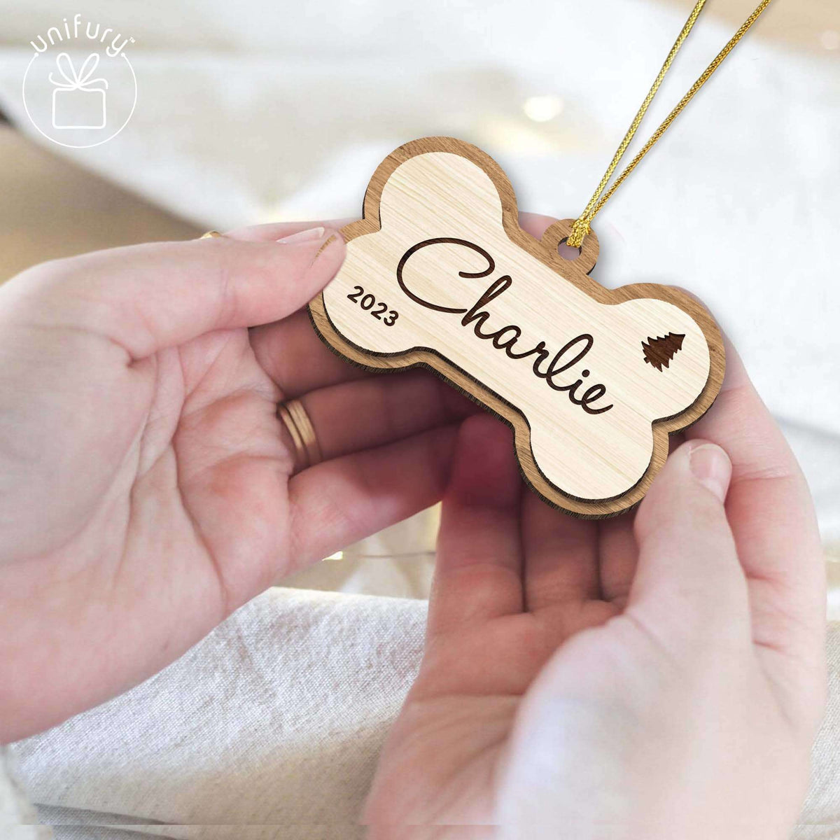Basic Color First Christmas Dog Bone Custom Shape Wooden Ornaments