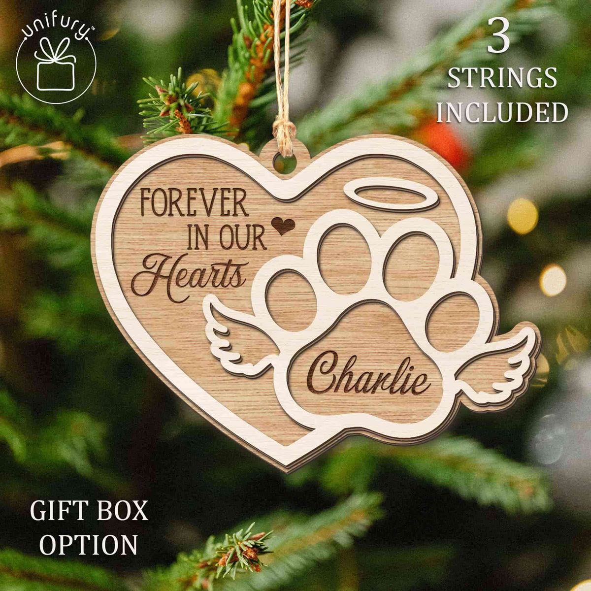 Heart Paw Dog Lovers Pet Memorial  Custom Shape Wooden Ornament