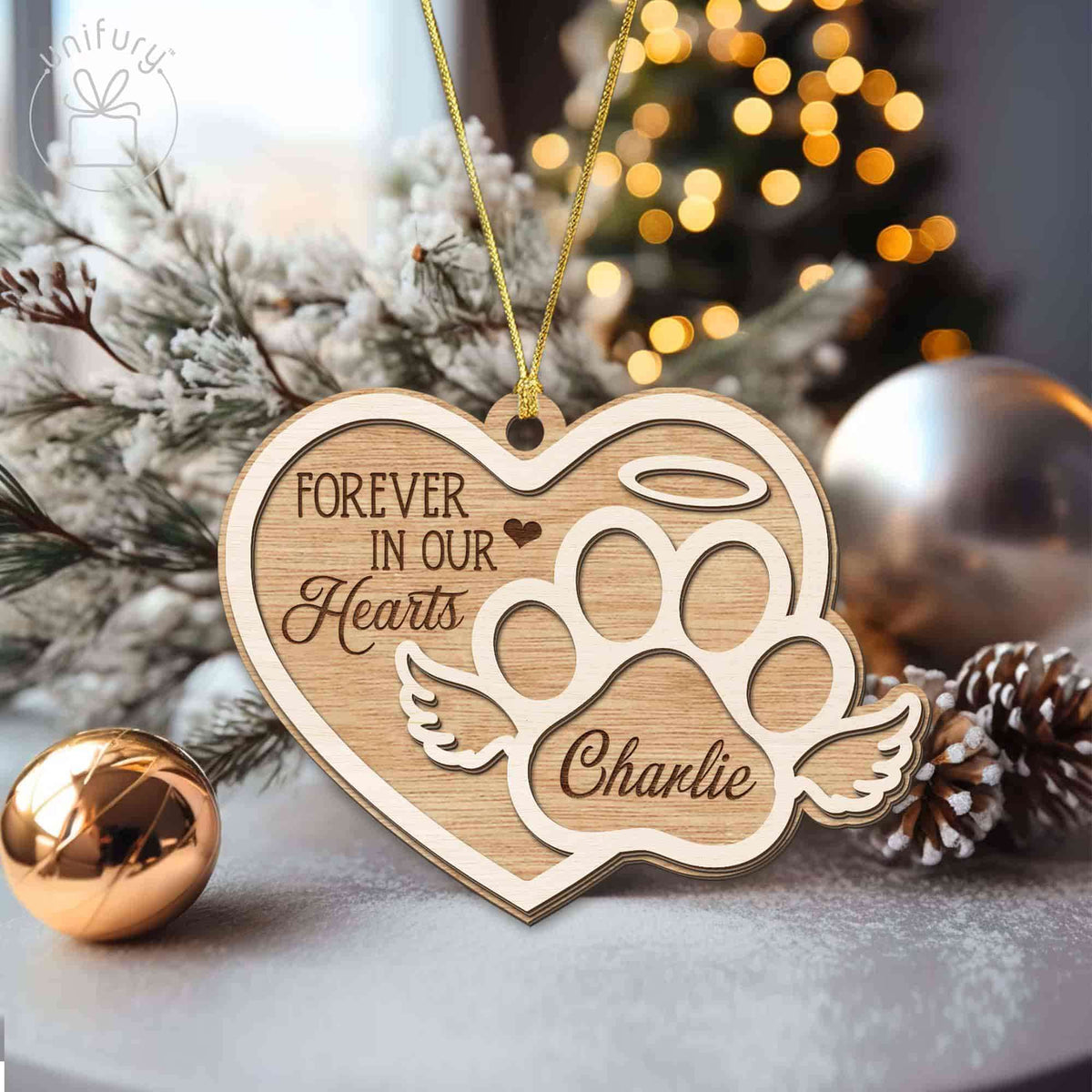 Heart Paw Dog Lovers Pet Memorial  Custom Shape Wooden Ornament
