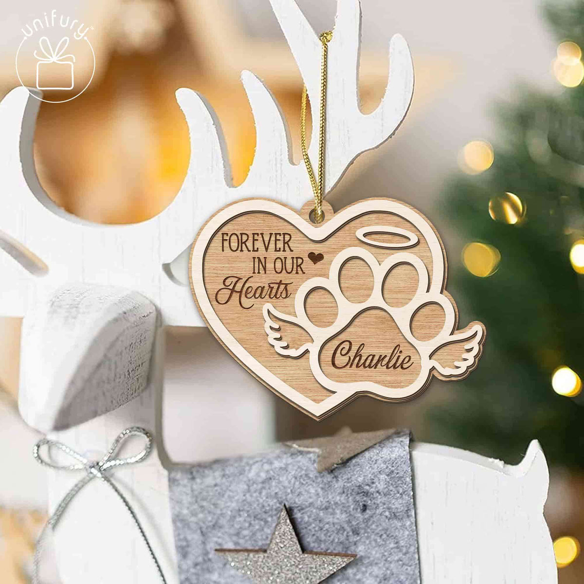 Heart Paw Dog Lovers Pet Memorial  Custom Shape Wooden Ornament