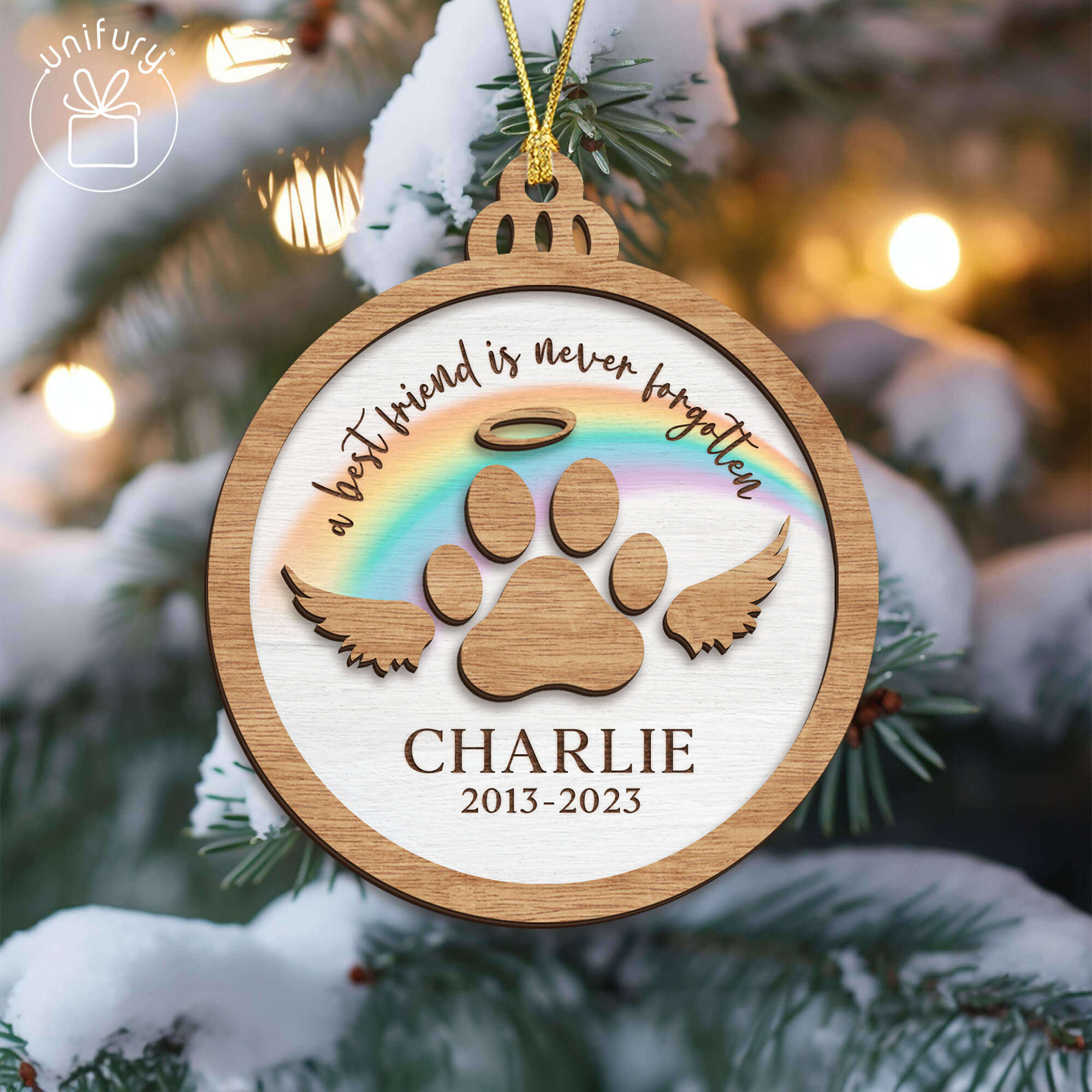 Best Friend Never Forgotten Wooden Ornaments Custom Dog Lover Pet Memorial Ornament with Gift Box Unifury
