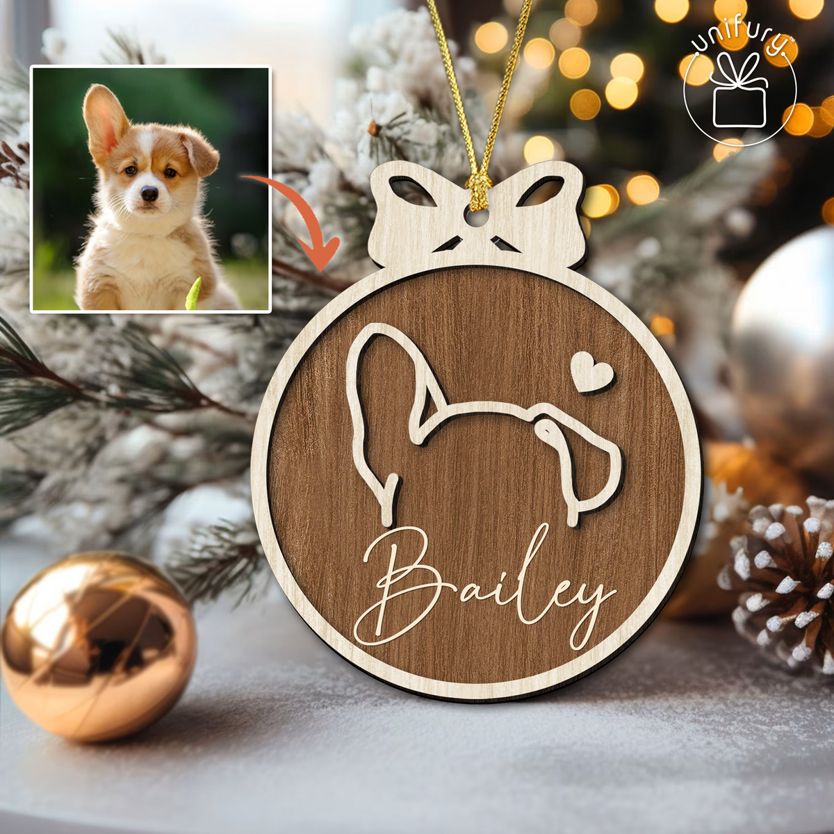 Personalized Dog Ear Line Art Dog Memorial Wooden Ornaments
