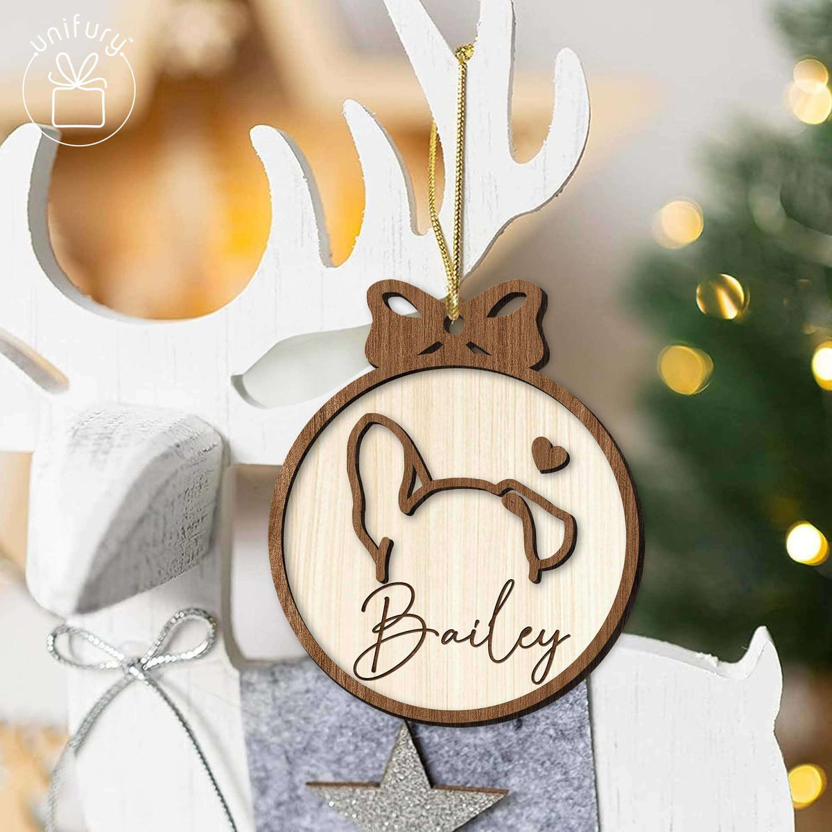 Personalized Dog Ear Line Art Dog Memorial Wooden Ornaments
