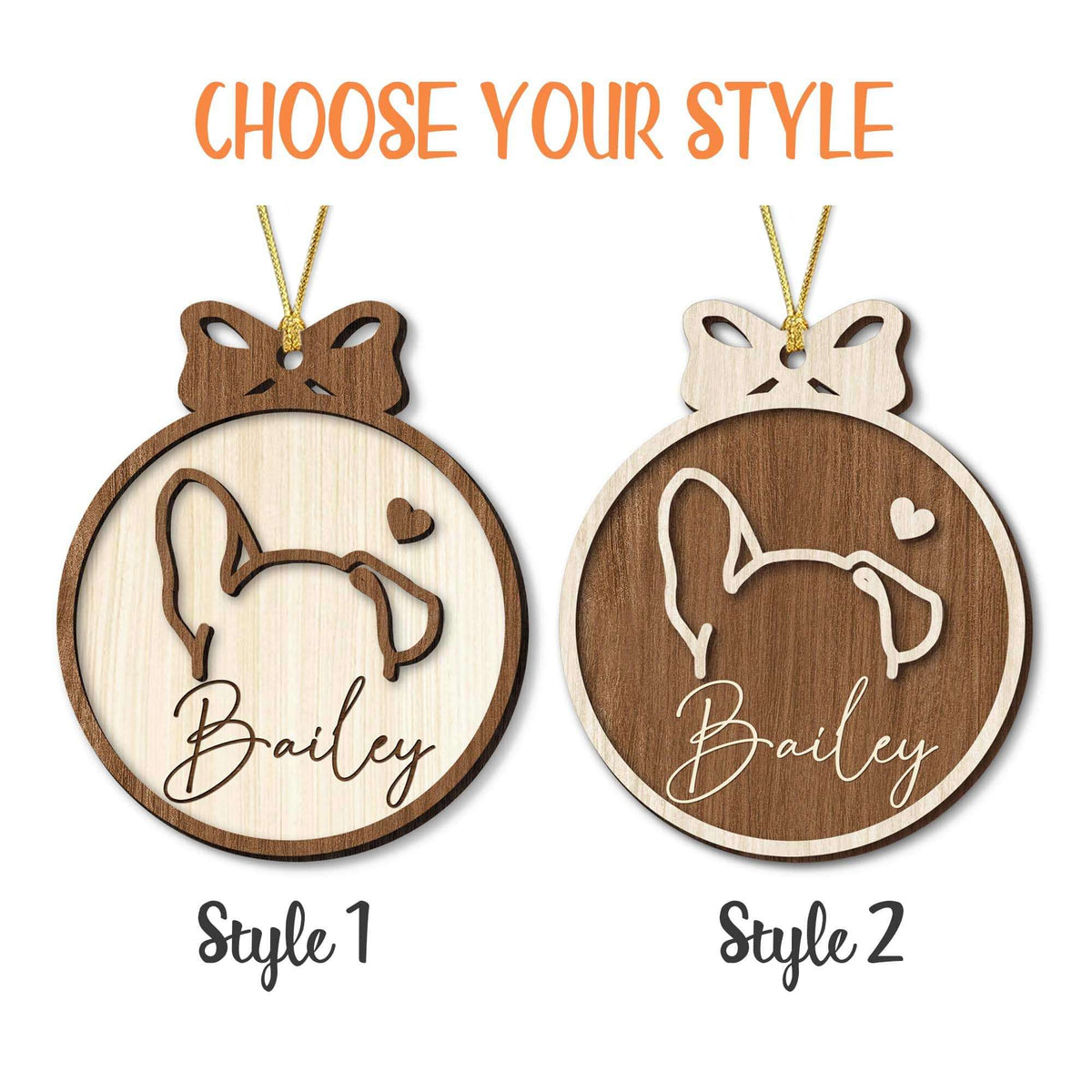Personalized Dog Ear Line Art Dog Memorial Wooden Ornaments