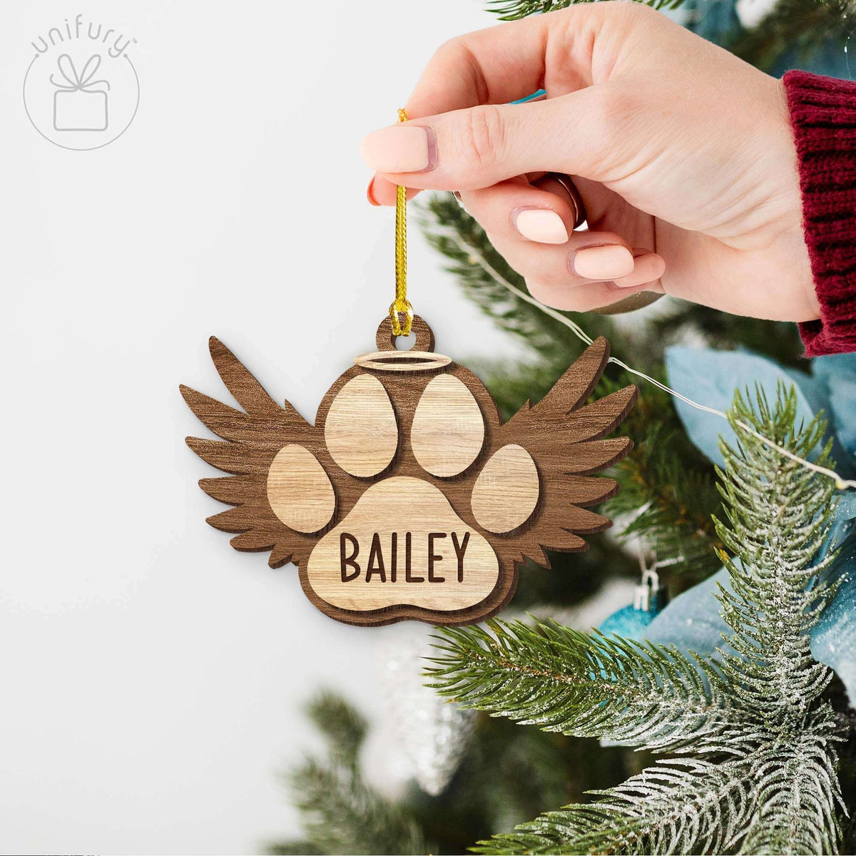 Dog Paw Wings Custom Shape Wooden Ornament