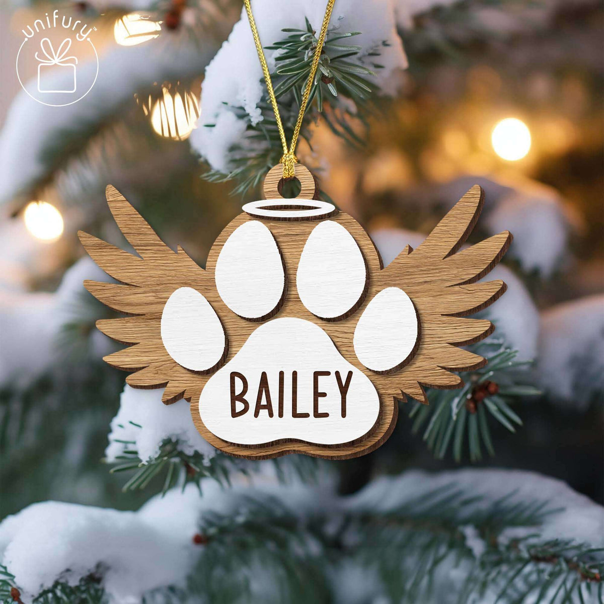Dog Paw Wings Custom Shape Wooden Ornament