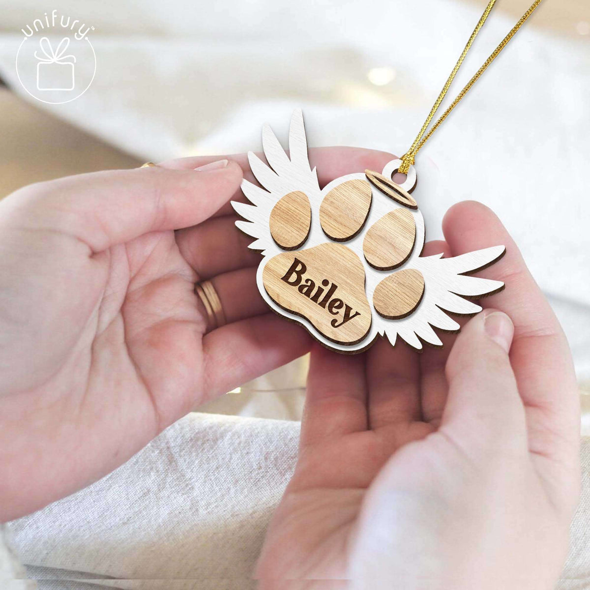 Dog Paw Wings Custom Shape Wooden Ornament