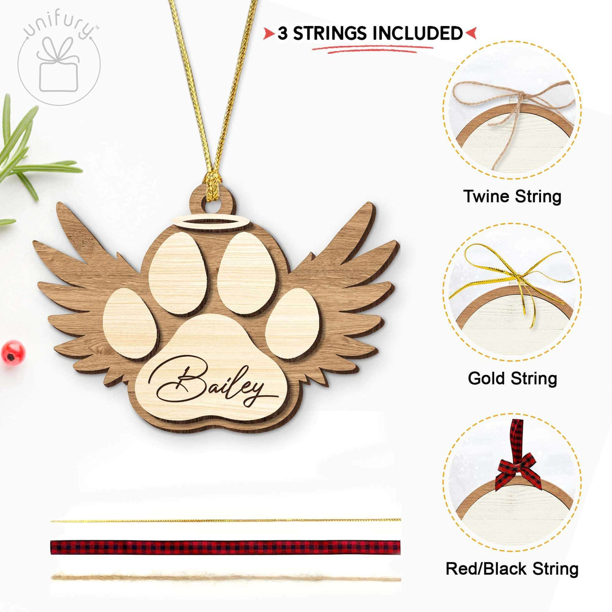 Dog Paw Wings Custom Shape Wooden Ornament