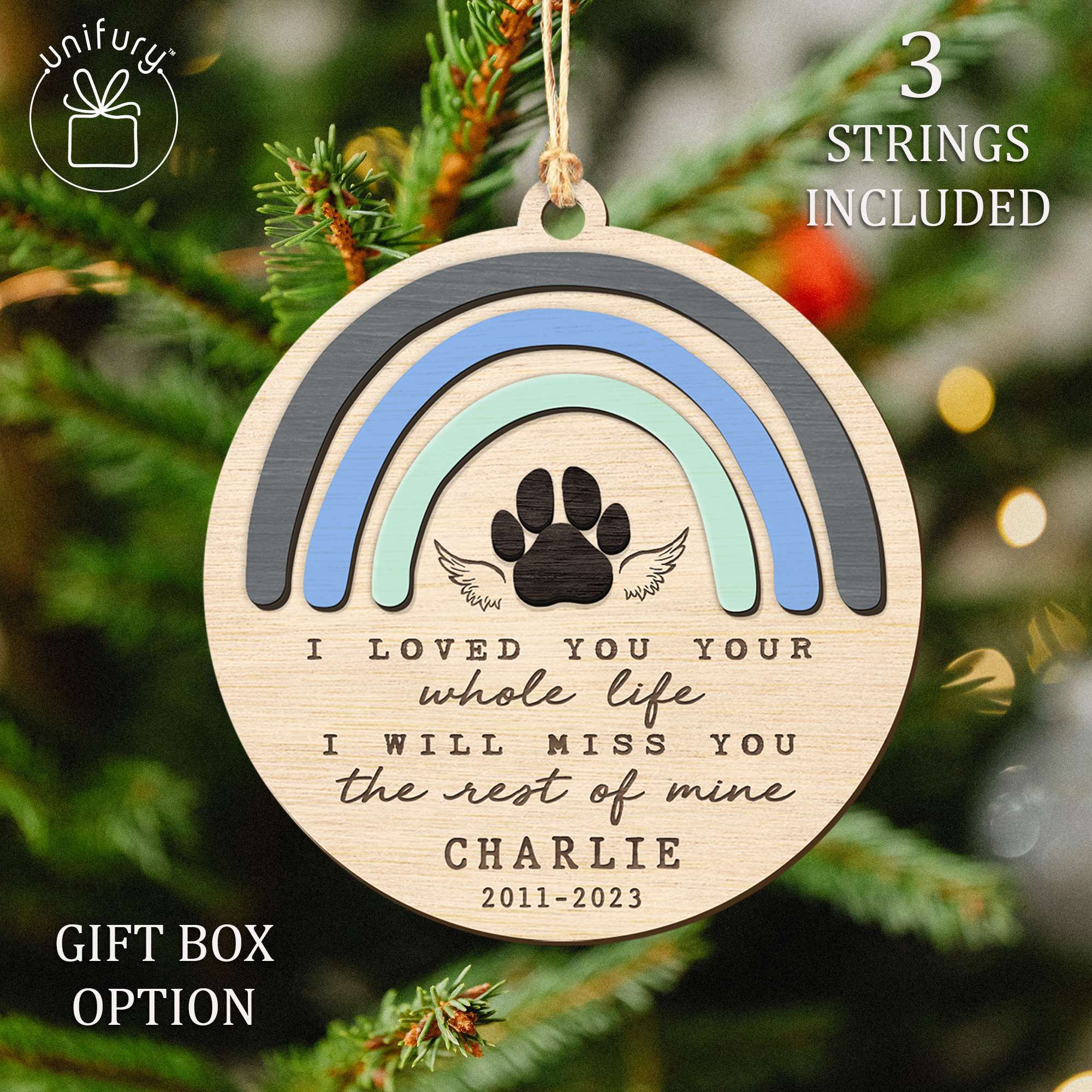 Memorial Pet Paw Print Personalized Wood Ornament