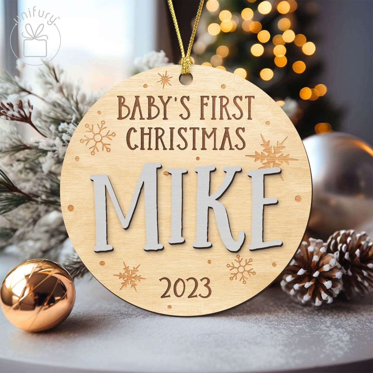 Personalized Baby First Christmas Together Wooden Ornament