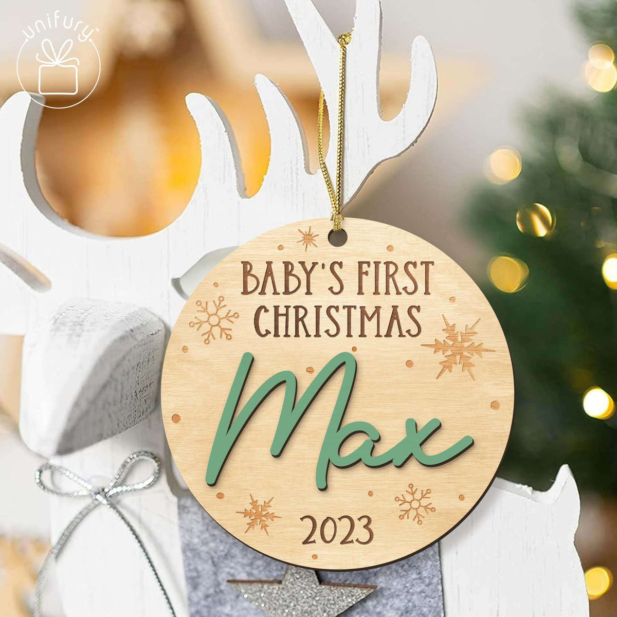 Personalized Baby First Christmas Together Wooden Ornament