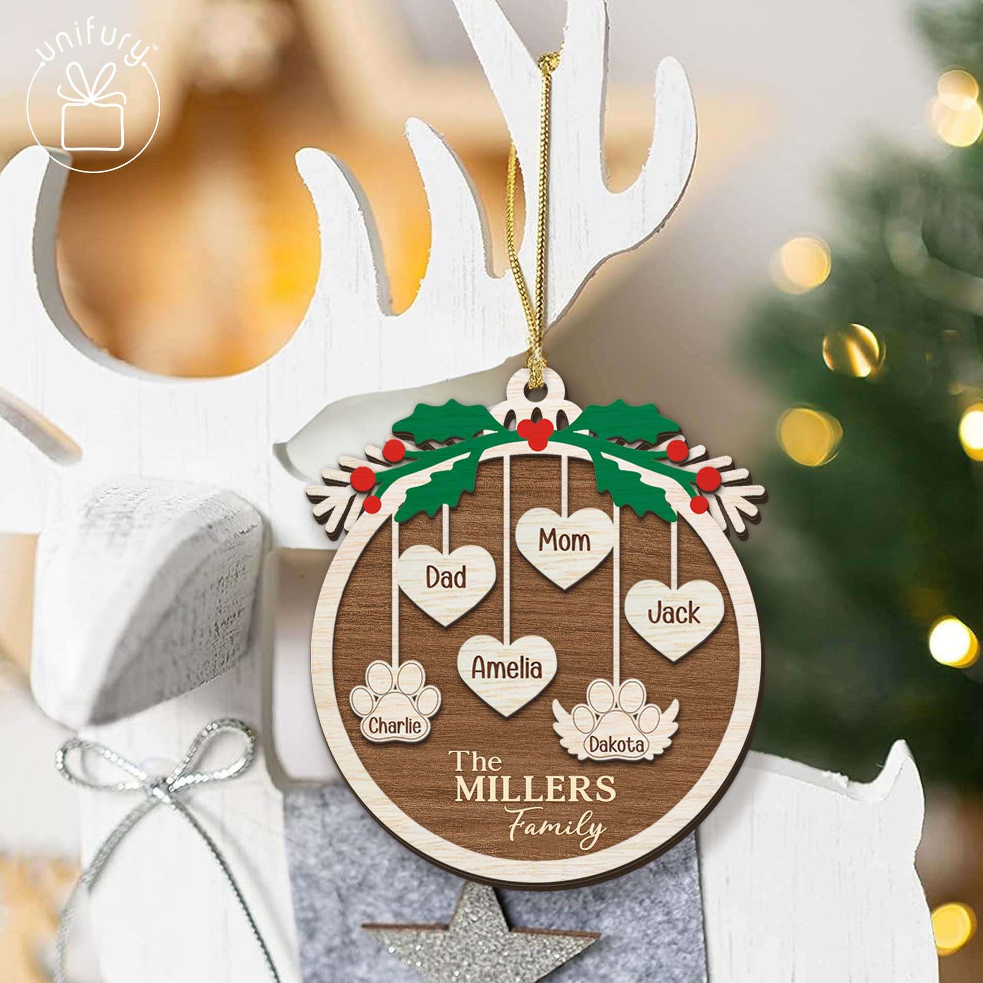 Customized Wooden Basic Color Pet and Family Christmas Ornaments - Unifury