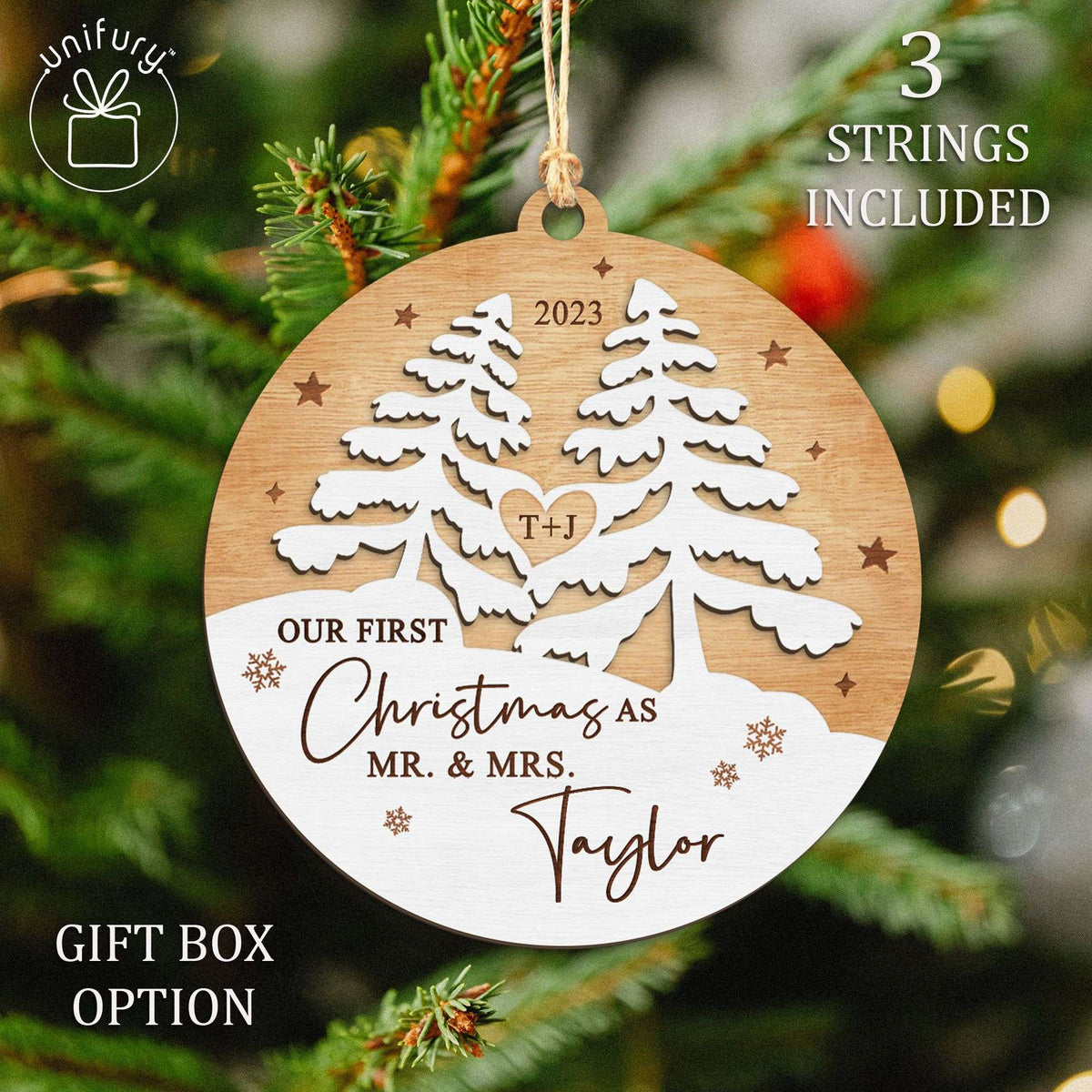 Unique First Christmas Married Wooden Ornament