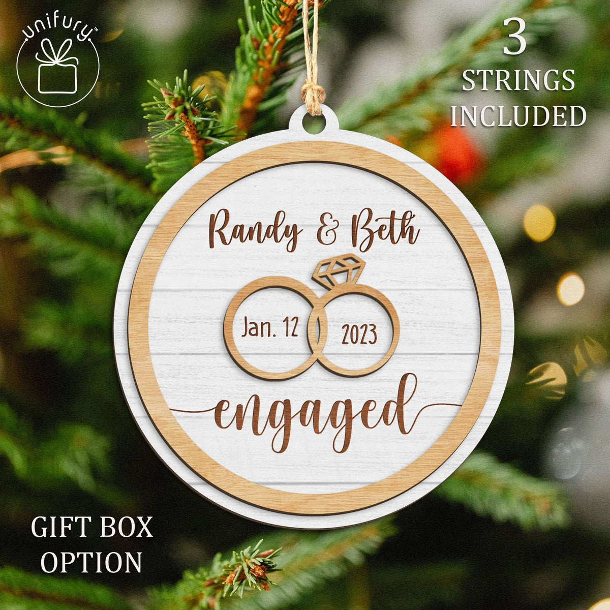 Personalized Basic Color Engagement Ring Wooden Ornament