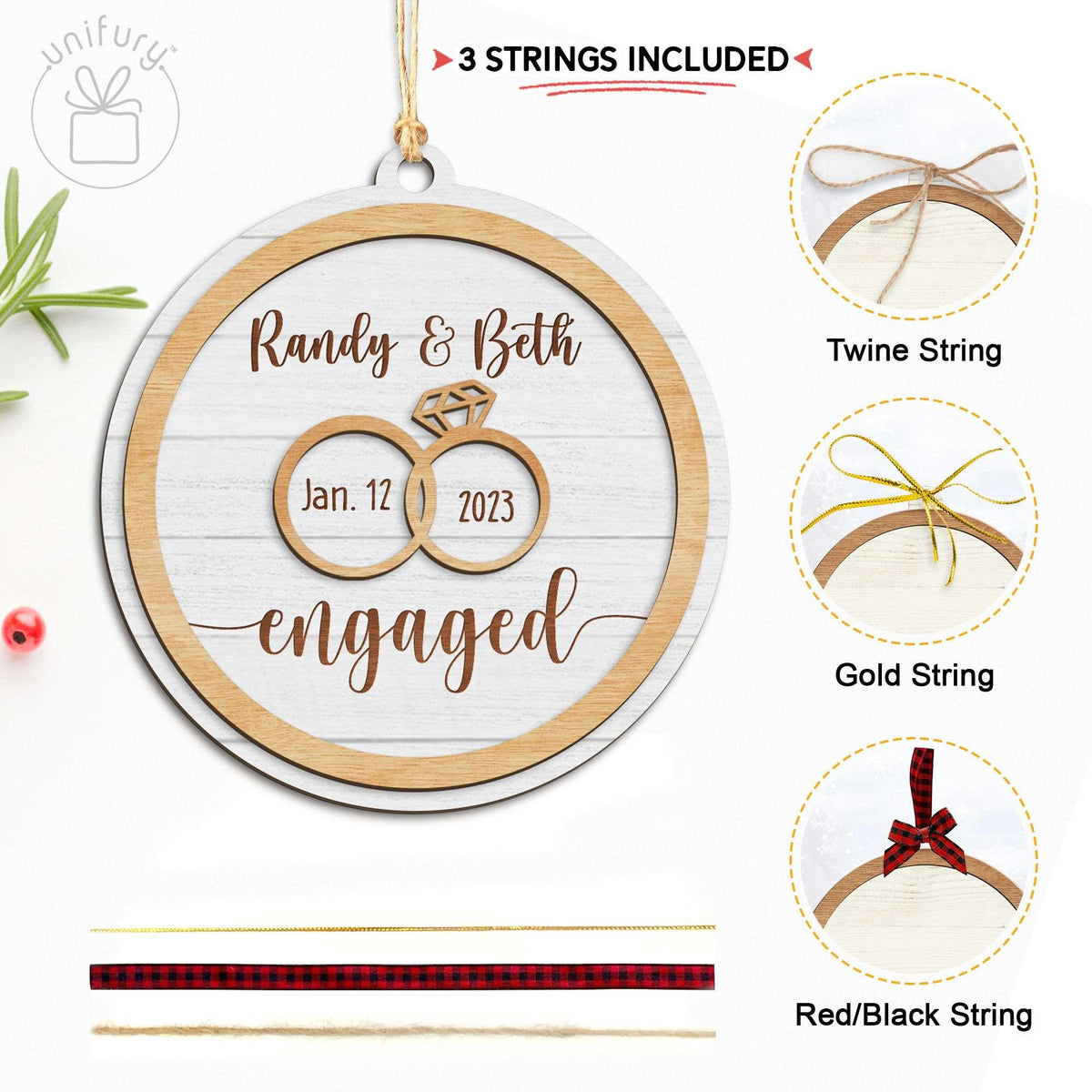 Personalized Basic Color Engagement Ring Wooden Ornament