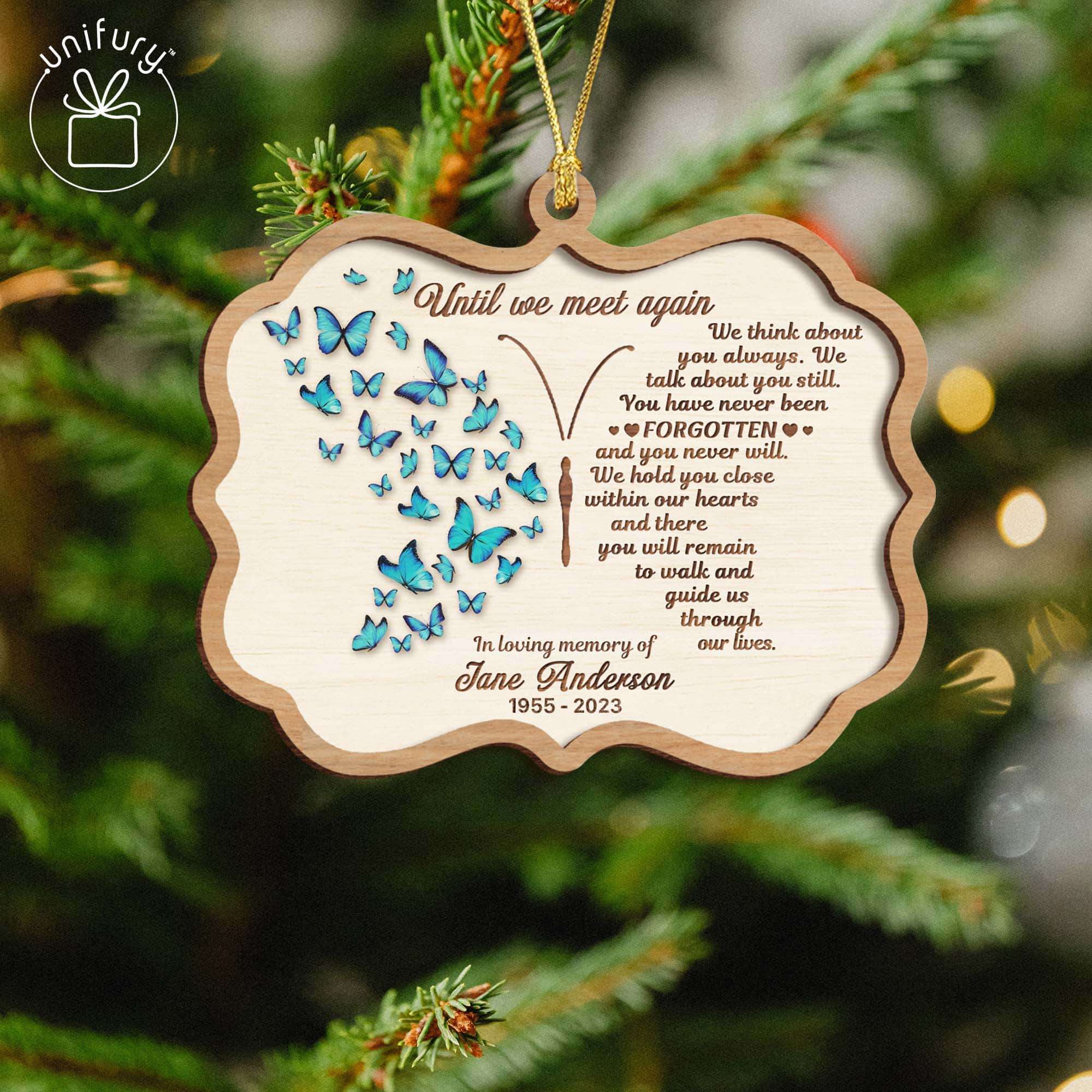 Until We Meet Again Butterfly Memorial Customized Wooden Ornaments Ornament with Gift Box Unifury