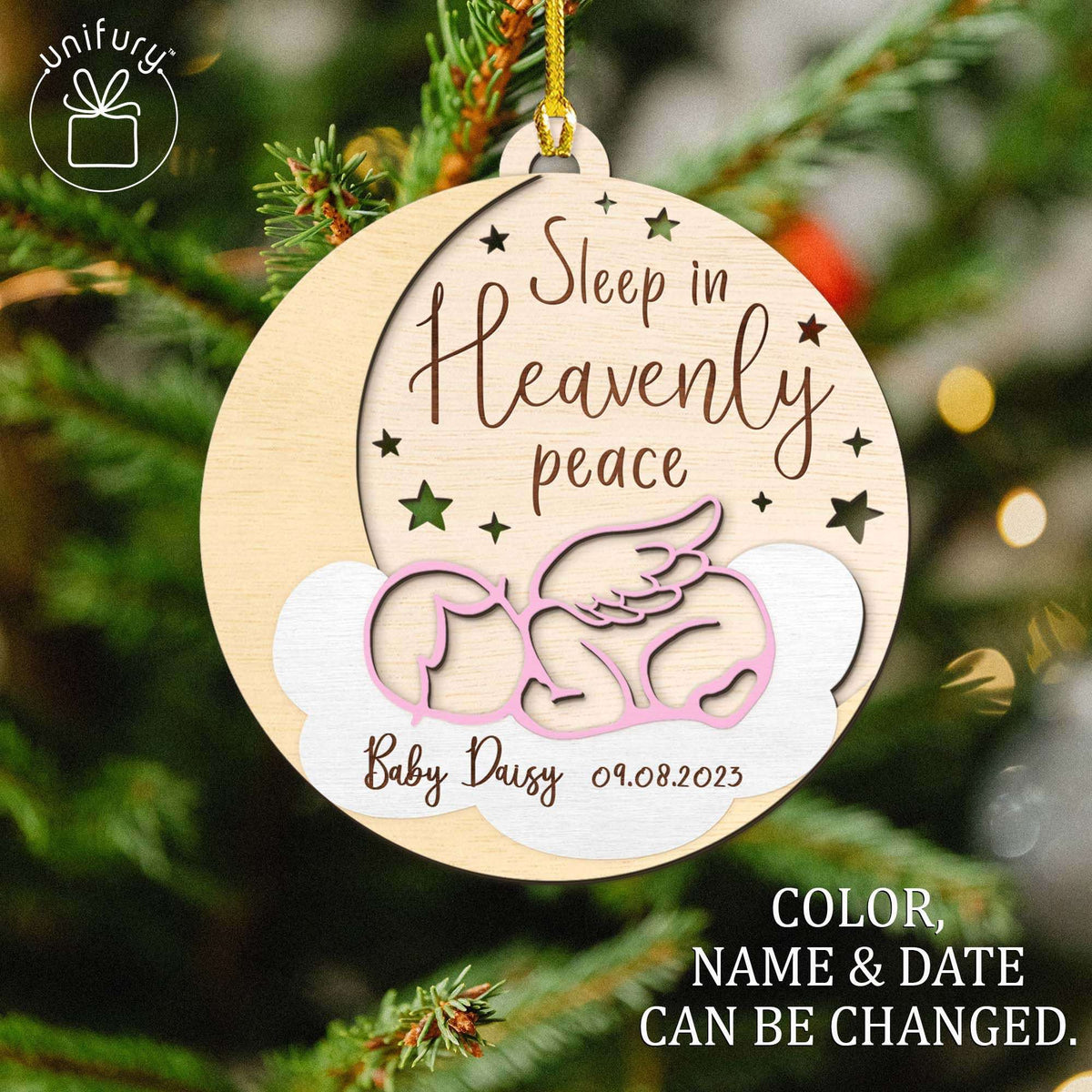 Sleep In Heavenly Peace Baby Memorial Customized Wooden Ornaments