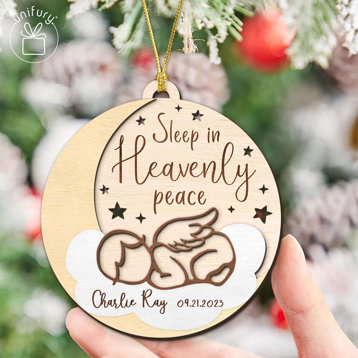 Sleep In Heavenly Peace Baby Memorial Customized Wooden Ornaments