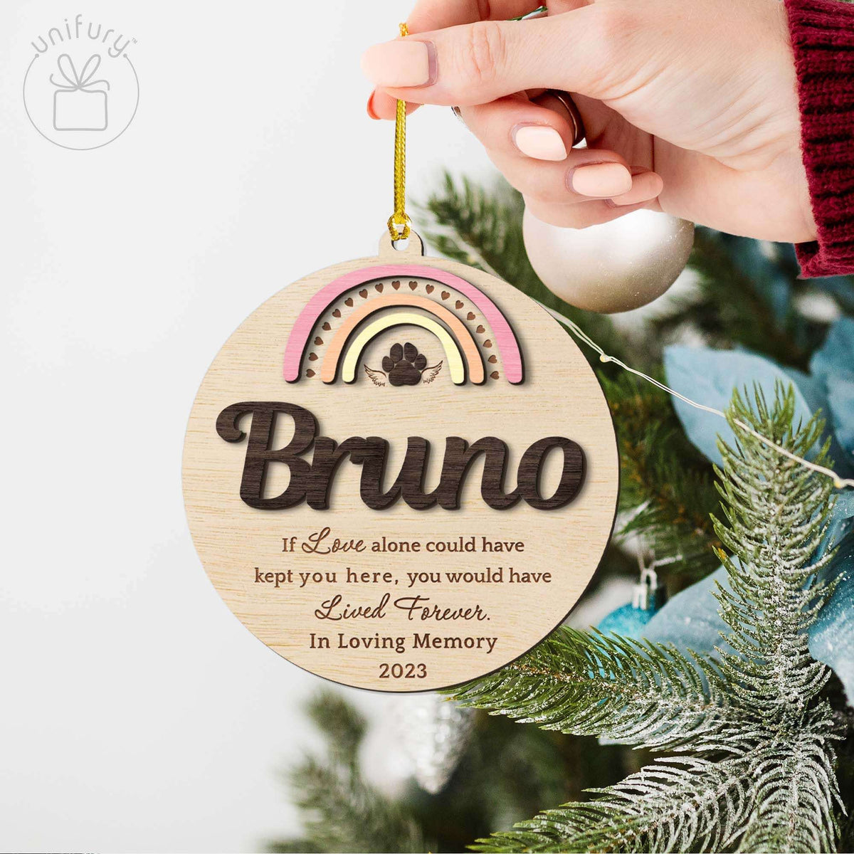 Personalized Rainbow Bridge Pet Sympathy Wooden Ornament