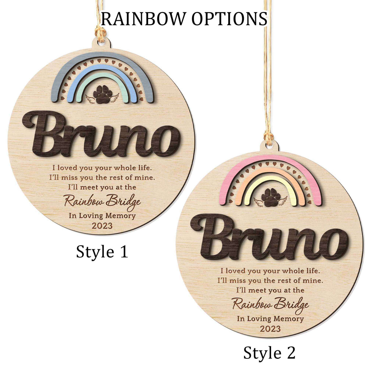Personalized Rainbow Bridge Pet Sympathy Wooden Ornament