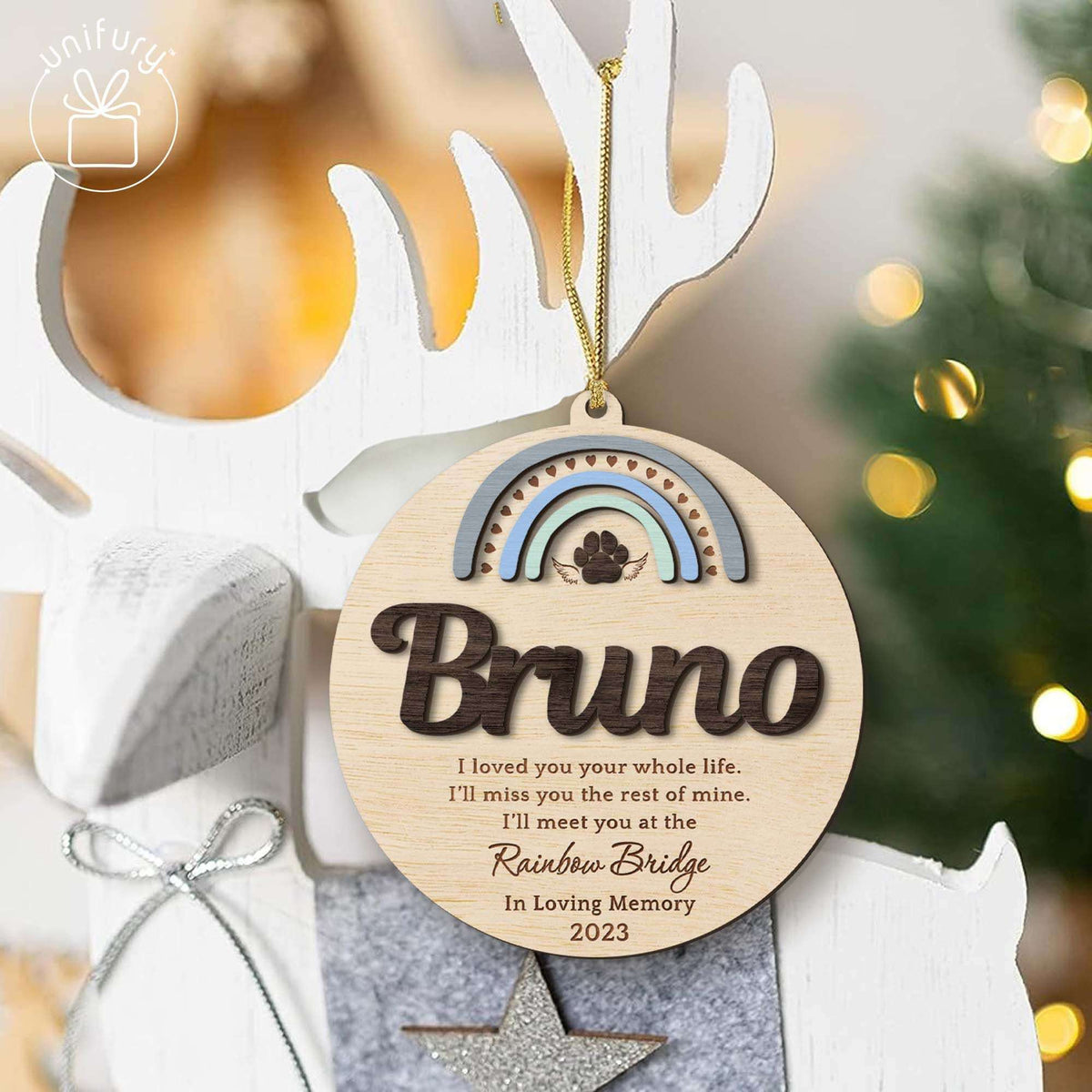 Wooden Ornament Personalized Rainbow Bridge Pet Sympathy