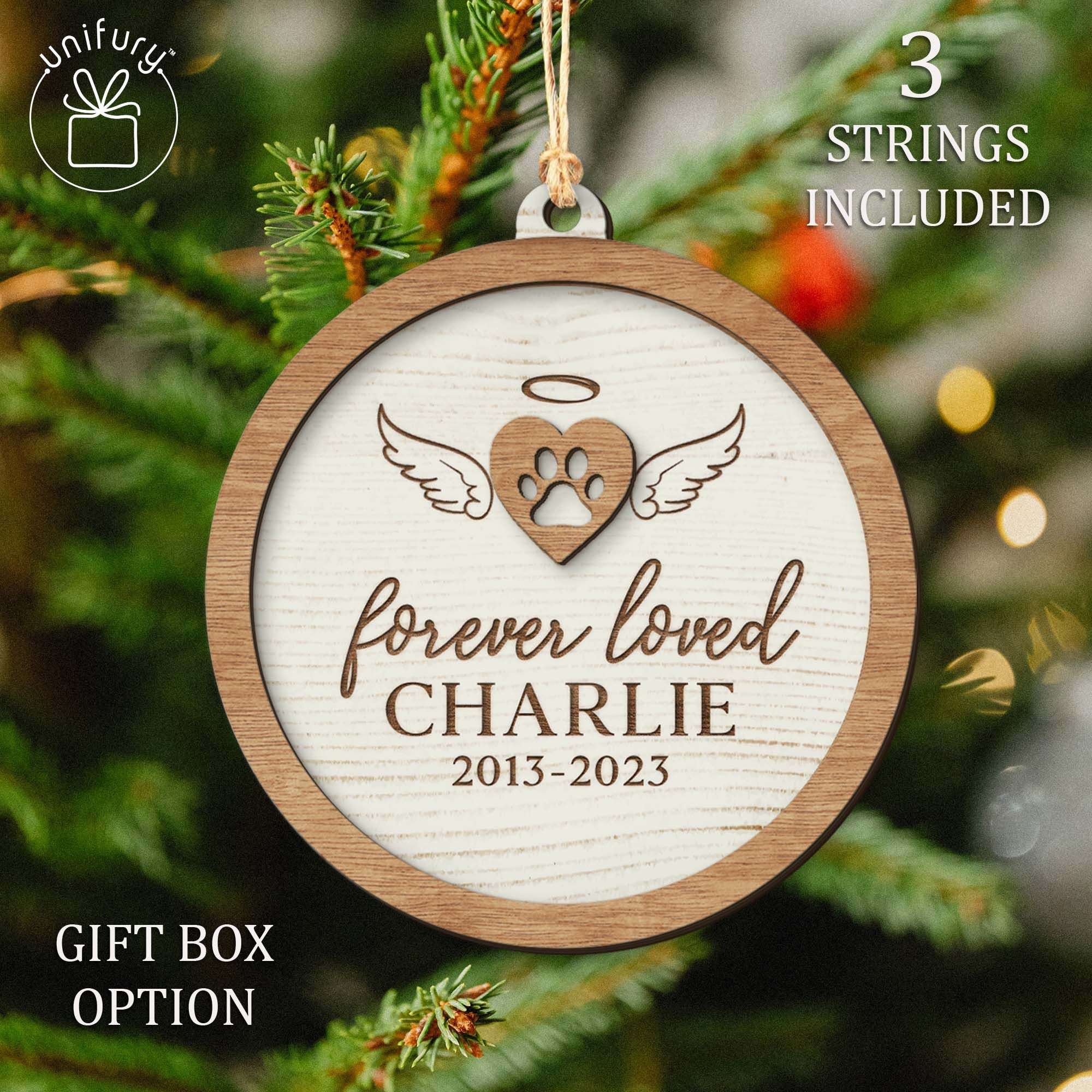 Custom Dog Forever Loved Angel Wings Wooden Ornament - Unifury