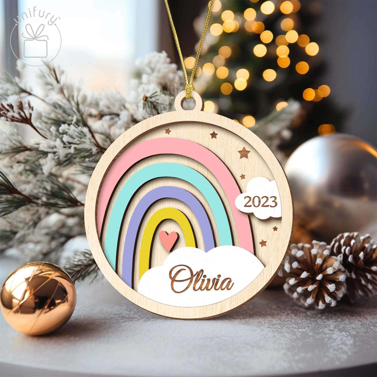 Custom Name and Year 1st Baby Christmas Wooden Ornament