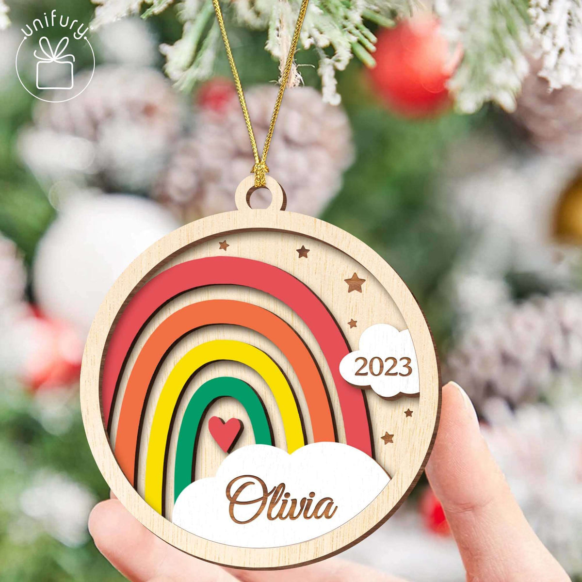 Custom Name and Year 1st Baby Christmas Wooden Ornament